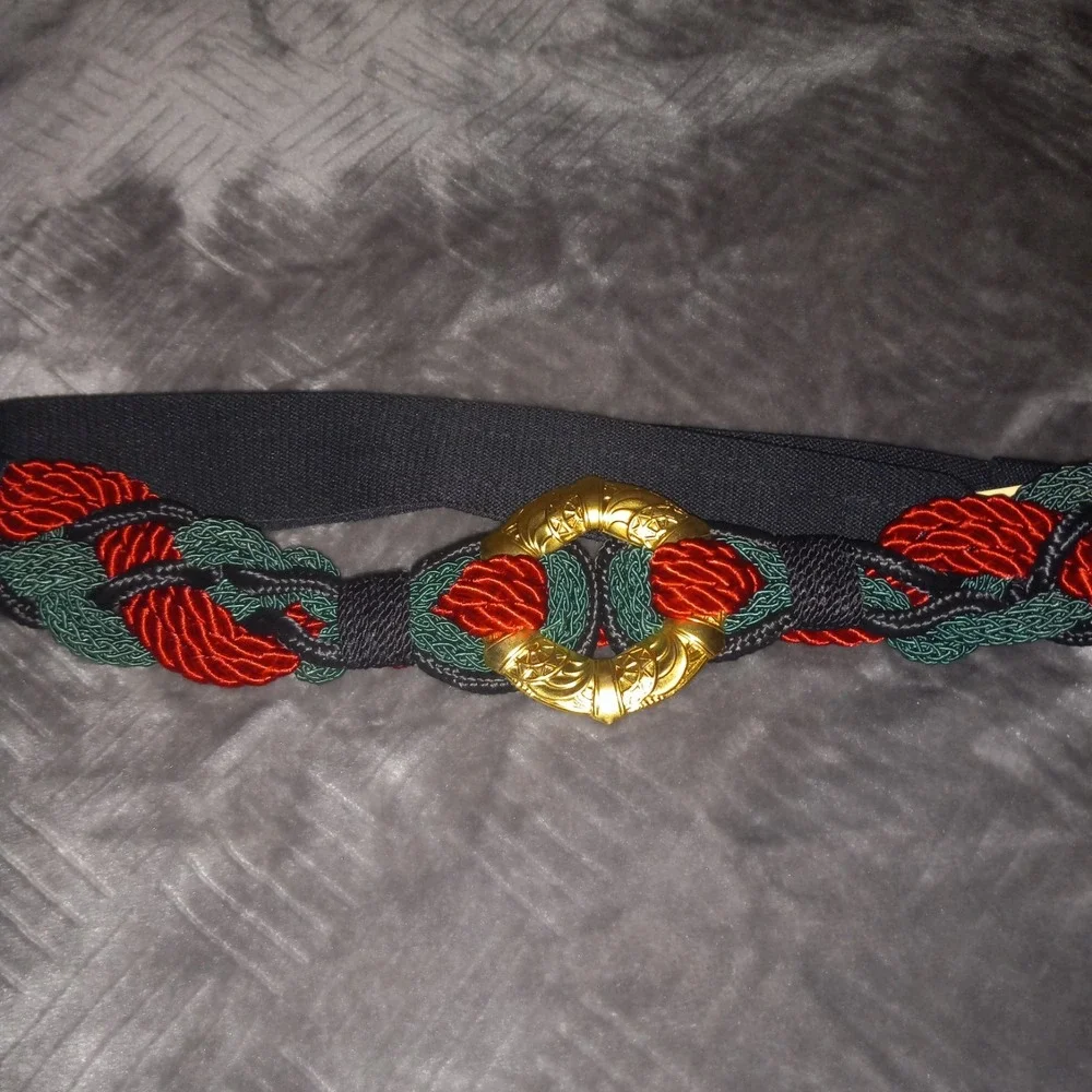 Vintage 80s 90s Women's Belt Woven Braided Fabric Cord Stretchy 40